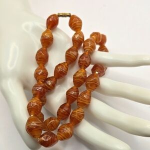 Vintage Brown Caramel Slag Glass Necklace